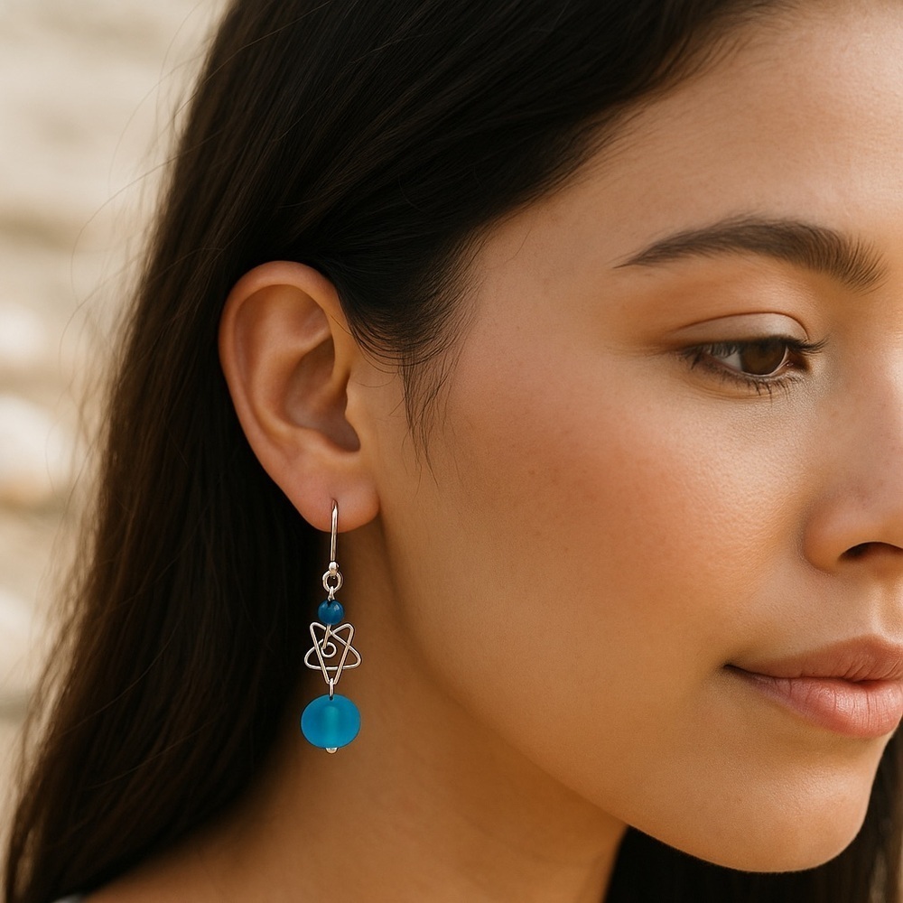Handmade Blue Sea Glass Earrings with Stainless Steel Hooks NWT